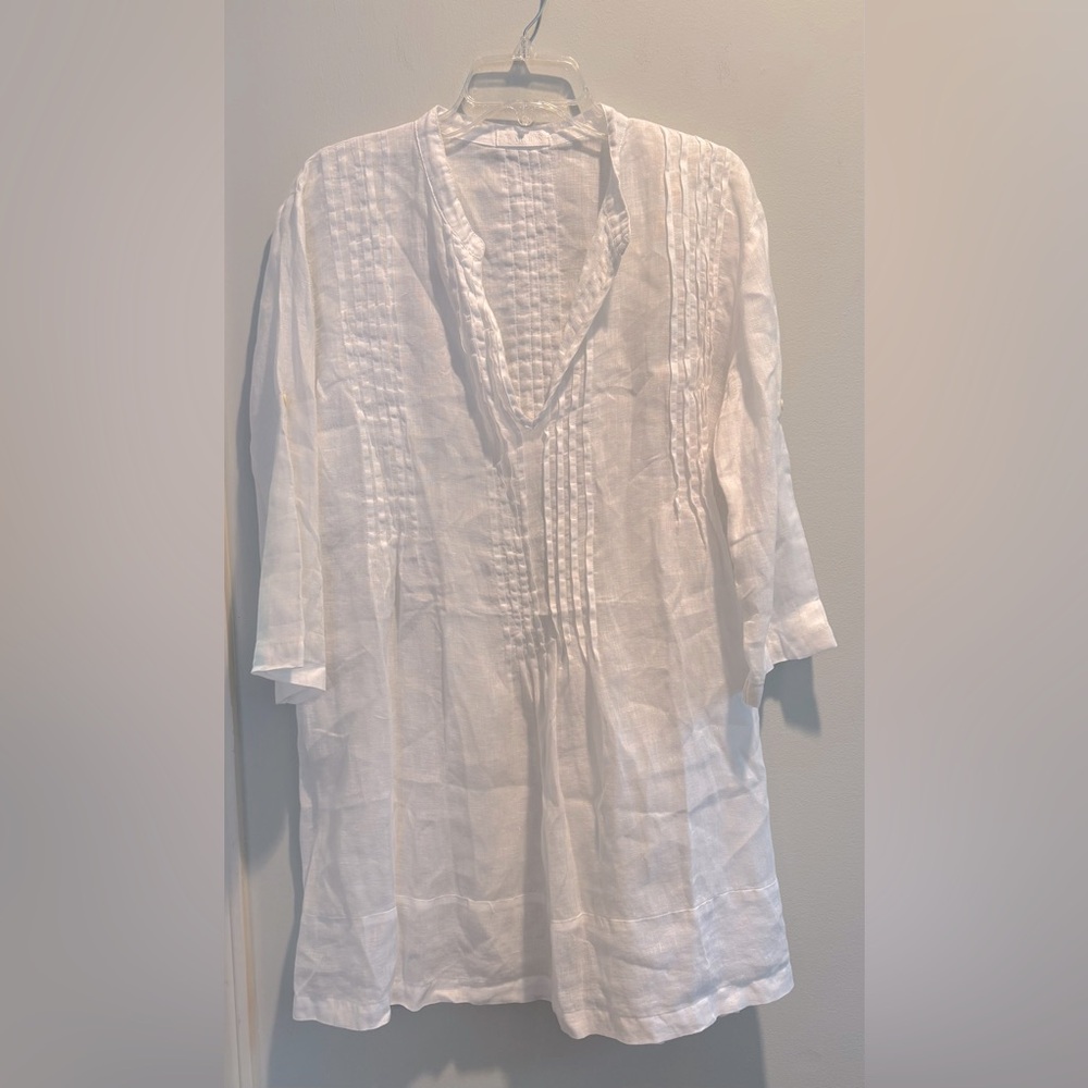 CP Shades 100% linen crisp white tunic pullover